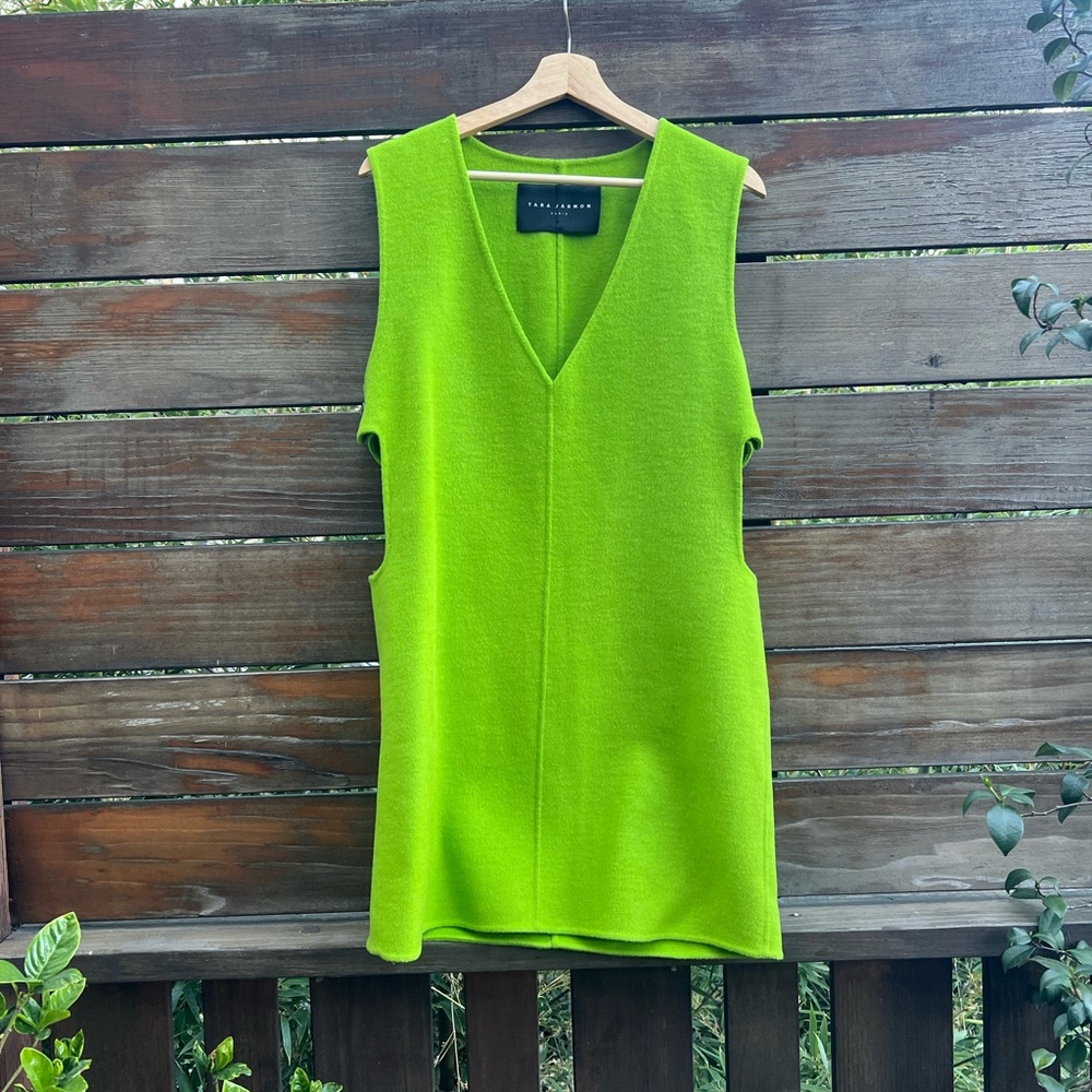 Tara Jarmon Lime Green Cutout Shift Dress